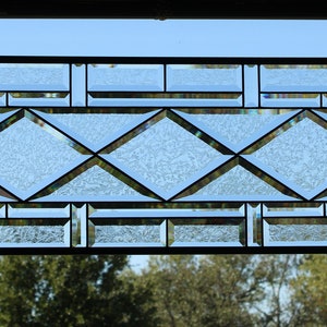 Custom Beveled Stained Glass Window Panel: Frosted Privacy Transom (42 7/8 x 12 3/4)