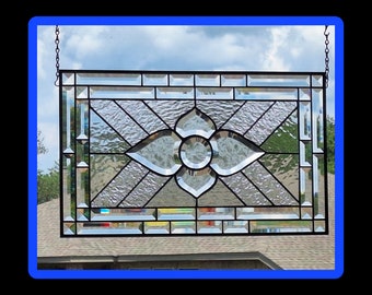 Clear Beveled Stained Glass Window Panel-Made to order 20.5x12.5