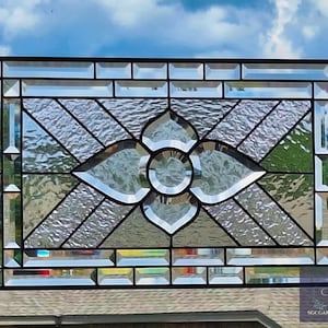 Clear Beveled Stained Glass Window Panel-Made to order 20.5x12.5