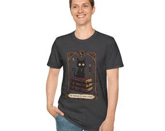 Black Cat Tarot Shirt | Witchy Book Lover Tee, Gothic Anxiety Apparel