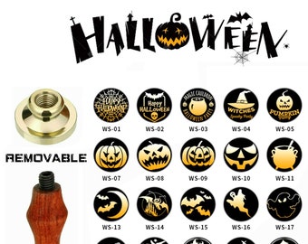 Halloween Wax Seal Stamp, Personalised Wax Stamp Kit, Halloween Desgin Stamp With Wood Handle, Wax Beads for Envelope, Halloween Gifts