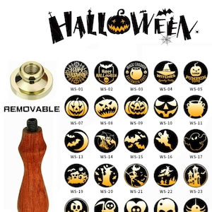 Timbre de sceau de cire d’Halloween, Kit de timbre de cire personnalisé, Timbre Degin d’Halloween avec poignée en bois, Perles de cire pour enveloppe, Cadeaux d’Halloween