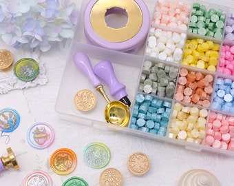 Custom Wax Seal Stamp Kit, 1200pcs WaxBeads Included, Personalised Wedding Wax Stamp Kit, 80 Logo Collection, for Wedding Invitation