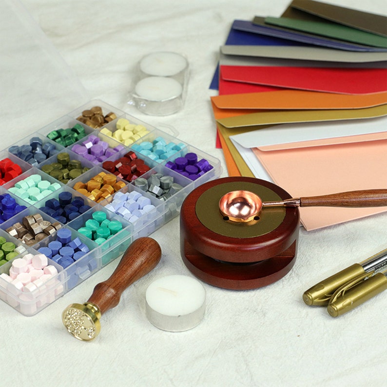 Custom Wax Seal Stamp, Wax Seal Stamp Kit, 600pcs Wax Seal Beads, Sealing Wax Warmer, Wax Seal Spoon, Candles, Metallic Pen image 1