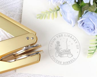 Custom Home Library Embosser, From the Library of Book Embosser, Personalized Book Embosser, Book Lover Gift, Book Belong to, Embosser Stamp