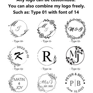 Peut inclure: Une collection de 18 designs de logos diff&eacute;rents pour un mariage ou une entreprise. Les logos pr&eacute;sentent diff&eacute;rentes polices, des &eacute;l&eacute;ments floraux et des initiales. Le texte "Type 10", "Type 11", "Type 12", "Type 13", "Type 14", "Type 15", "Type 16", "Type 17", et "Type 18" est inclus sous chaque logo.