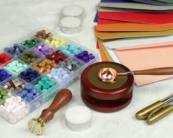 Wax Seal Stamp Kit, Wax Seal Stamp, 600 stuks Wax Seal Beads, Sealing Wax Warmer, Lepel, Kaars, Metallic Pen, Geschikt voor huwelijksuitnodigingen