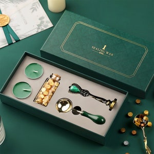 Kit de sellos de cera con caja de regalo, cuentas de cera con sello de cera, kit de sellos de cera para bodas, kit de sellos de cera para regalo y decoración