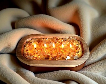 Fire Glass Wood Dough Bowl Candle