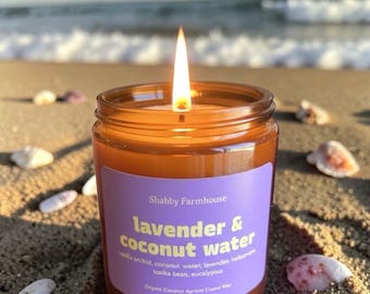 Lavender and Coconut Water Beeswax Candle 8oz with Gold Lid