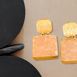 Gold and Blush Stone Statement Earrings, Prom Earrings, Wedding Earrings, Boho Bridal Earrings, Bohemian Jewelry, Blush Earrings
