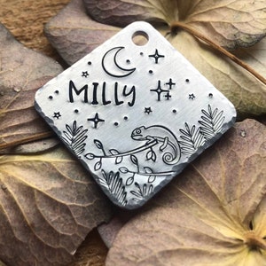 Pet ID Tag - Dog Tag - Aangepaste naam Tag - Gepersonaliseerde - Hand gestempeld - Chameleon - Lizard