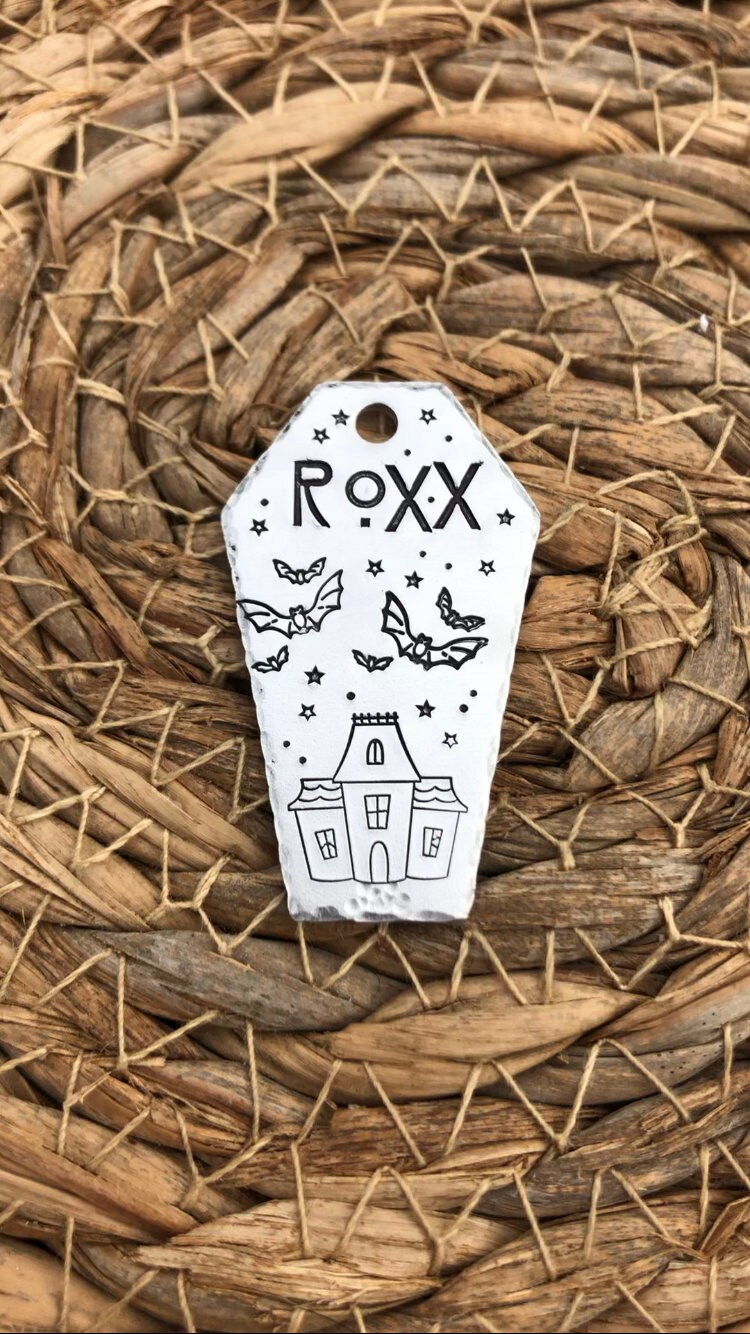 Dog Tag - ID Tag - Hand Stamped - Metal Stamping - Halloween - Coffin