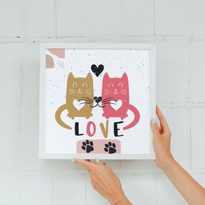 Portrait of Cats in Love - Feline Wall Art - Instant Download
