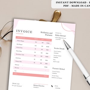 Pink Bold Modern Business Invoice Template.pdf, Invoice , Printable Order Form Invoice, Digital Invoice Form, Small Business Canva Template