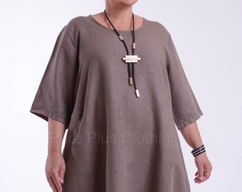 Ladies Lagenlook Linen Dress, Quality Fabric, Made in Italy, Pockets, Plus Size 60" Bust Uk 26 28 30 32 MOCHA BROWN - 9469 2