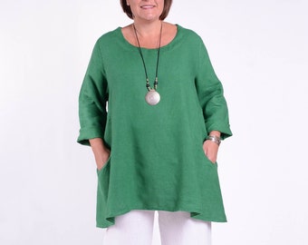 Haut tunique en lin Lagenlook, tunique pour femme, tunique grande taille, tuniques en lin pour femme, haut tunique en lin naturel - *Vendeur étoile* 9415 (1)