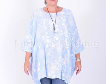 Lagenlook Oversized 100% Cotton Tunic Top, Kaftan, Made in Italy Lightweight Summer Brights, Holiday, Beach, Plus Size Top - 10077 Floral