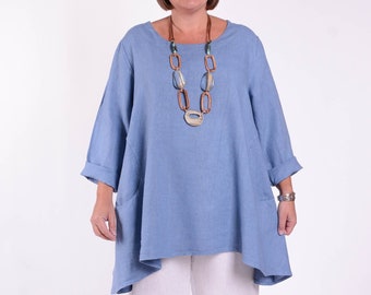 Túnica de lino estilo Lagenlook, ropa estilo Lagenlook, túnica para mujer, túnica de tallas grandes, túnicas de lino para mujer, sostenible, *Vendedor estrella* 9415 (2)