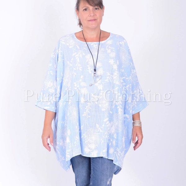 Lagenlook Oversized 100% Cotton Tunic Top, Kaftan, Made in Italy Lightweight Summer Brights, Holiday, Beach, Plus Size Top - 10077 Floral