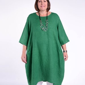 Lagenlook Linen Cocoon Dress, Quality Fabric, Made in Italy, Pockets, Plus Size 60" Bust UK 26 28 30 32 DARK GREEN *Star Seller* - 9469 2