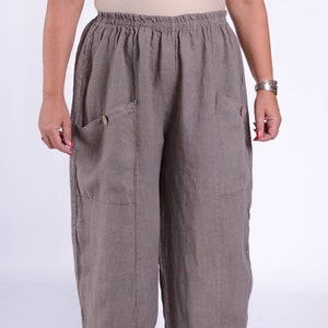 Lagenlook Plus Size Made in Italy Linen Wide Leg Trousers, Flax Pants, Pockets, Buttons, Quirky, Exclusive, Boho UK 22 24 26  - 9461L (2)