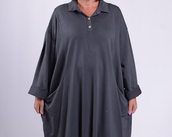 Ladies Women's Lagenlook Loose Tunic, Layering, Quirky, Cotton, UK 20 22 24 26 28 30 32 *Star Seller* Shirt Dress With Pockets - 13152