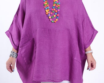 Túnica de lino Lagenlook de tallas grandes 22 24 26 28 30 Hecha en Italia, Ropa de tallas grandes, Ropa Lagenlook, Sostenible *Vendedor estrella* 10077 Lino