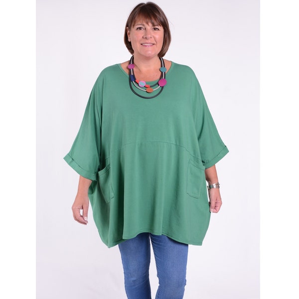 Lagenlook Oversized 100% Cotton Tunic Top Italian New Design *13 colour choice* Black, Blue, Green, Grey, Gray, *Star Seller*  - 10077 Plain