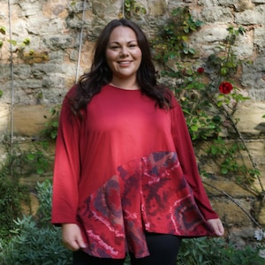Lagenlook Quirky Asymmetric Hem Tunic with Pockets, Plus Size, Cotton Artsy Tunic, Women Cotton Tunic, Casual Plus Size Tunic 64&quot; Bust 12452