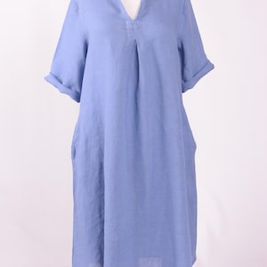 Lagenlook Linen Tunic Dress, Women&#39;s Dress, Plus Size Dress, Linen Dress for Women, Pockets, Natural Linen Dress DENIM BLUE 16 18 20  NV4085
