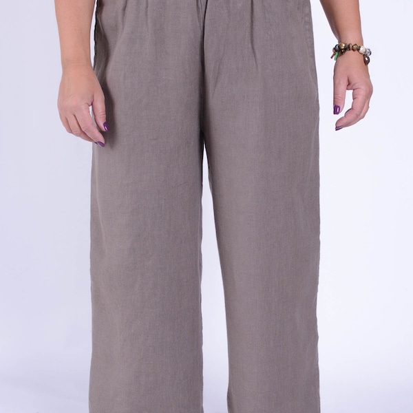 Lagenlook Quality Linen Boho Hippie Straight Wide Leg Trousers Pants, Plus Size Uk 14 16 18 Black, Navy Blue, White,  Mocha - 9455 (1)