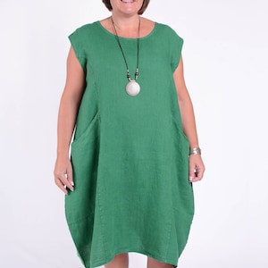 Ladies Women&#39;s Lagenlook Italian Linen Dress, Cap Sleeve, Pockets, Plus Size, Sustainable Linen, Star Seller UK 26 28 30 32 - 9450 (2)