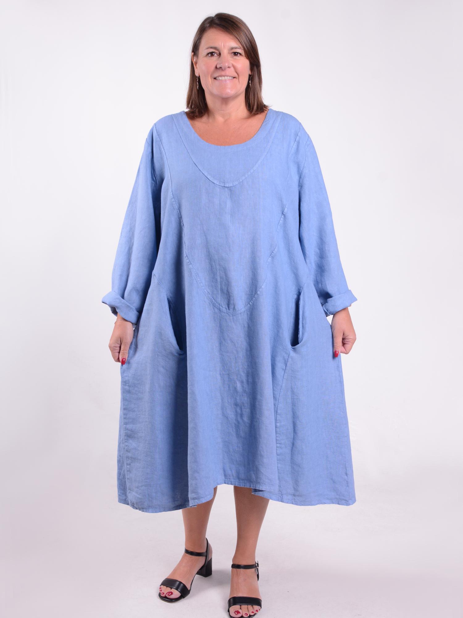 linen lagenlook dress Linen Lagenlook Dress Iris L.A. Linen Size Large Blue Color Block LagenLook