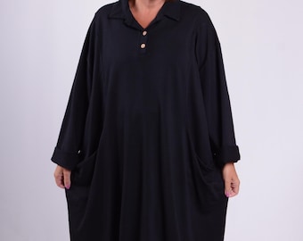 Ladies Women's Lagenlook Loose Tunic, Layering, Quirky, Cotton, UK 20 22 24 26 28 30 32 *Star Seller* Shirt Dress With Pockets - 13152