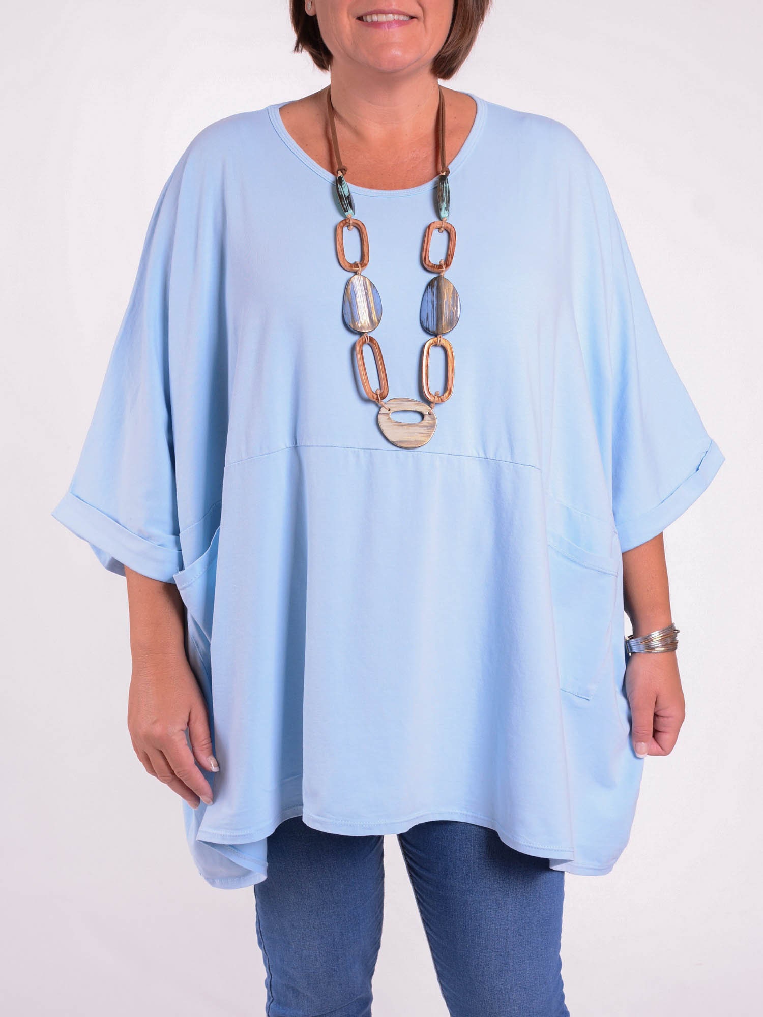 Tunique/Chemise Femme Lagenlook - Coton Bleu - Taille Unique - Faite Main En France - Neuf Avec Étiquettes