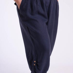 Ladies Womens Lagenlook Linen Trousers with Buttons, Pockets, Elastic Waist Black, Blue, Pink, White, Grey UK Size 14/16 - 8336 - 1