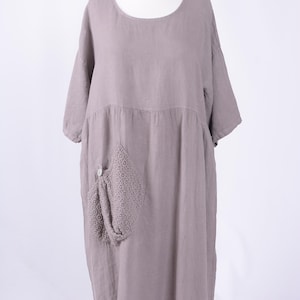 Ladies Lagenlook Linen Dress, Quality Fabric, Made in Italy, Quirky Pocket, Plus Size 52&quot; Bust UK 16 18 20 22 24 MOCHA - 21993 (1)