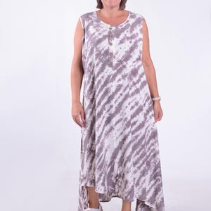 Lagenlook Plus Size Oversized Tie Dye Sleeveless Dress, Summer, Holiday, *Star Seller*, Lagenlook, Hi Lo Dress, Pink, Blue Mocha, - VF8006