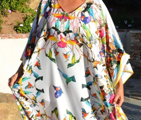 Aqua Polyester Butterfly Kaftan Dress for Plus Size