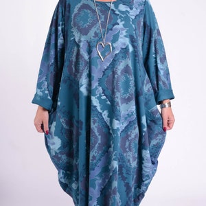 Ladies Women&#39;s Lagenlook Loose Flowy Plus Size Balloon Dress, Layering, Quirky, Cotton,UK 22 24 26 28 30 32 *Star Seller* 9215 PATTERNED (2)