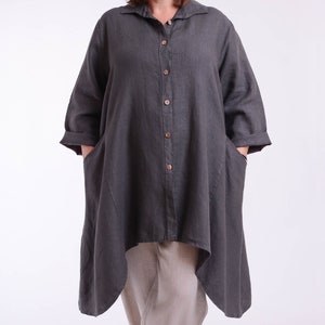 Ladies Womens Lagenlook Quirky Boho Made in Italy Quality Linen Casual Shirt Dress Jacket with Pockets Plus Size 26 28 30 32 - 9445 (2)