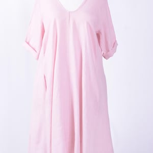 Ladies Womens Lagenlook Linen Dress with pockets, Plus Size Dress, *Star Seller* Made in Italy, Size 16 18 20 22, SOFT PINK - 9741Y