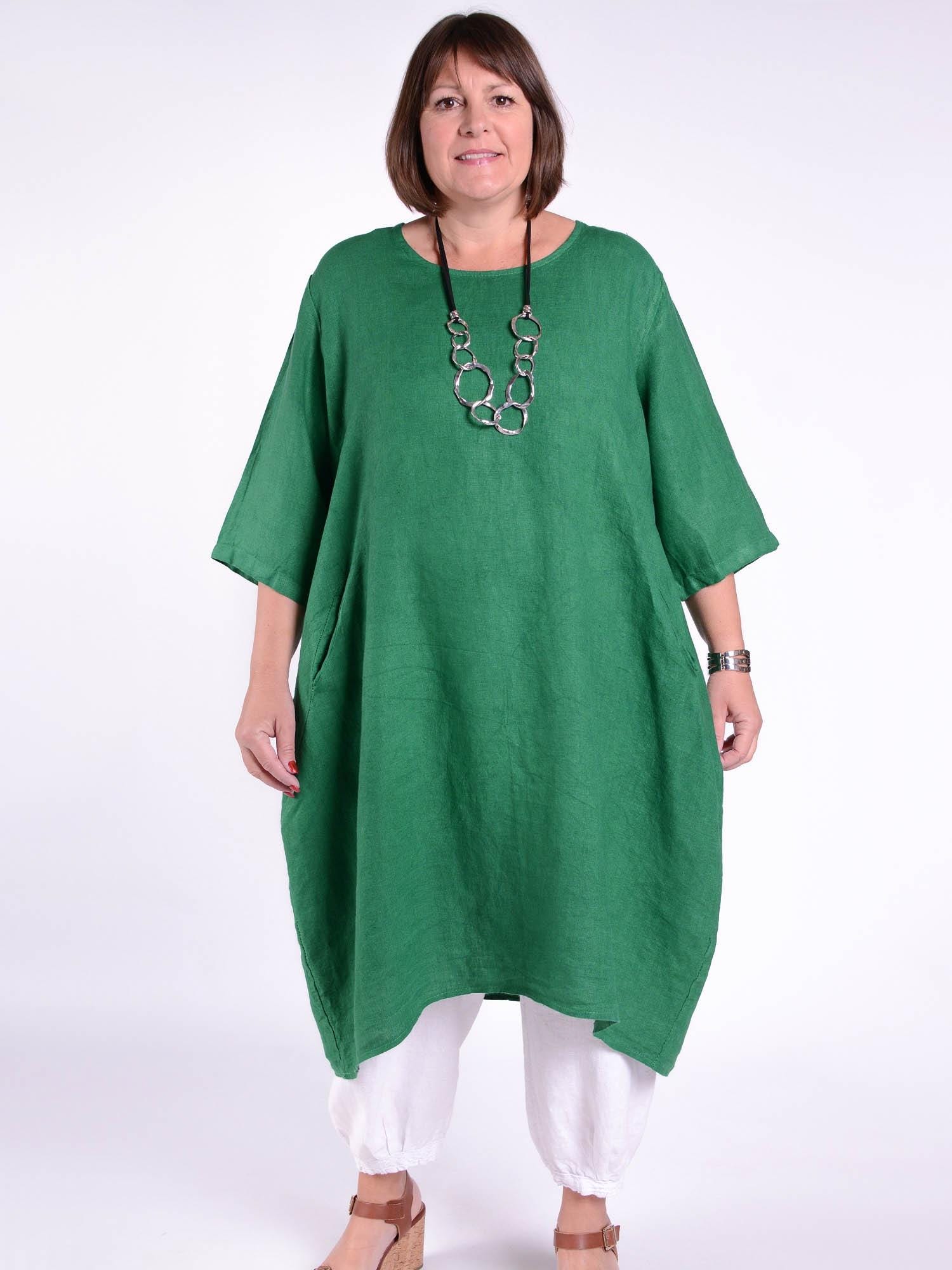 chinese dress ladies Italian Elasticated Hem Floral Linen Lagenlook Dress