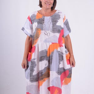 Ladies Women&#39;s Lagenlook Loose Flowy Plus Size Dress, Layering, Quirky, Cotton, Casual, UK 18 20 22 24 26  *Star Seller* - 9651