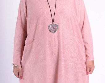 Lagenlook Plus Size Women&#39;s Soft Knit Jumper Pullover Oversized with Pockets Loose Made in Italy Black, Wine, Grey, Blue - J1