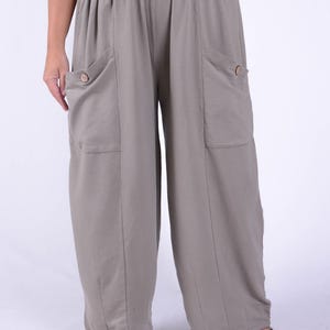 Lagenlook Plus Size Made in Italy Cotton Wide Leg Trousers, Pants, Pockets, Buttons, Quirky, Exclusive, Boho UK 28 30 32   - 9461C (3)