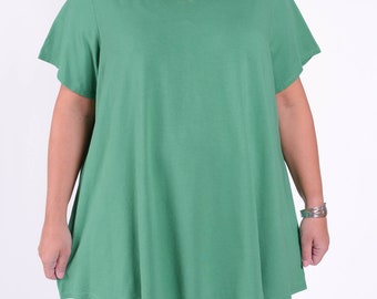 Ladies Women's Lagenlook Swing Top T Shirt V Neck Short Sleeves Plus Size Made in Italy Oversized Cotton, UK 16 18 20 22  - 10520   1