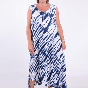Lagenlook Plus Size Oversized Tie Dye Sleeveless Dress, Summer, Holiday, *Star Seller*, Lagenlook, Hi Lo Dress, Pink, Blue Mocha, - VF8006