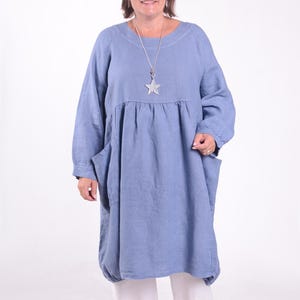 Lagenlook Linen Tunic Dress, Women&#39;s Dress, Plus Size Dress, Linen Dress for Women, Pockets,  Natural Linen Dress DENIM BLUE - 12238 (1)